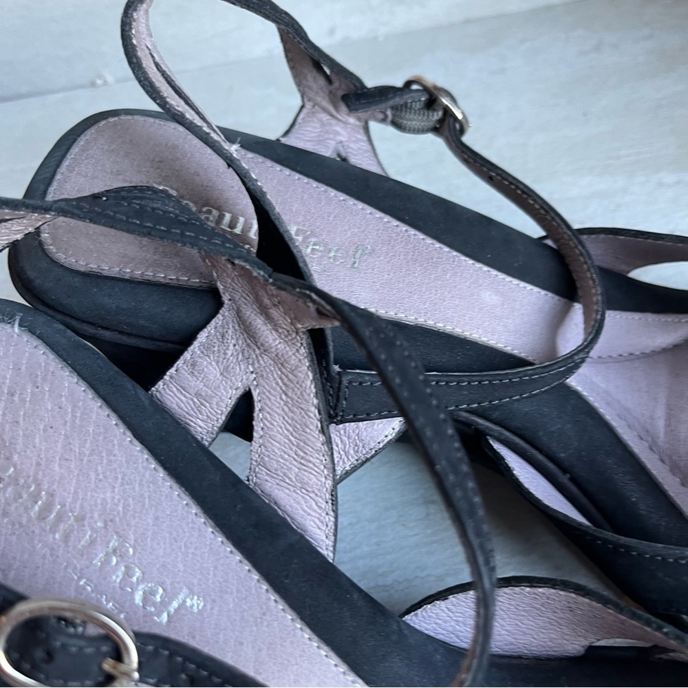 ** Beautifeel Black Leather Wedge Sandals sz 41 Ankle Strap - Picture 5 of 12